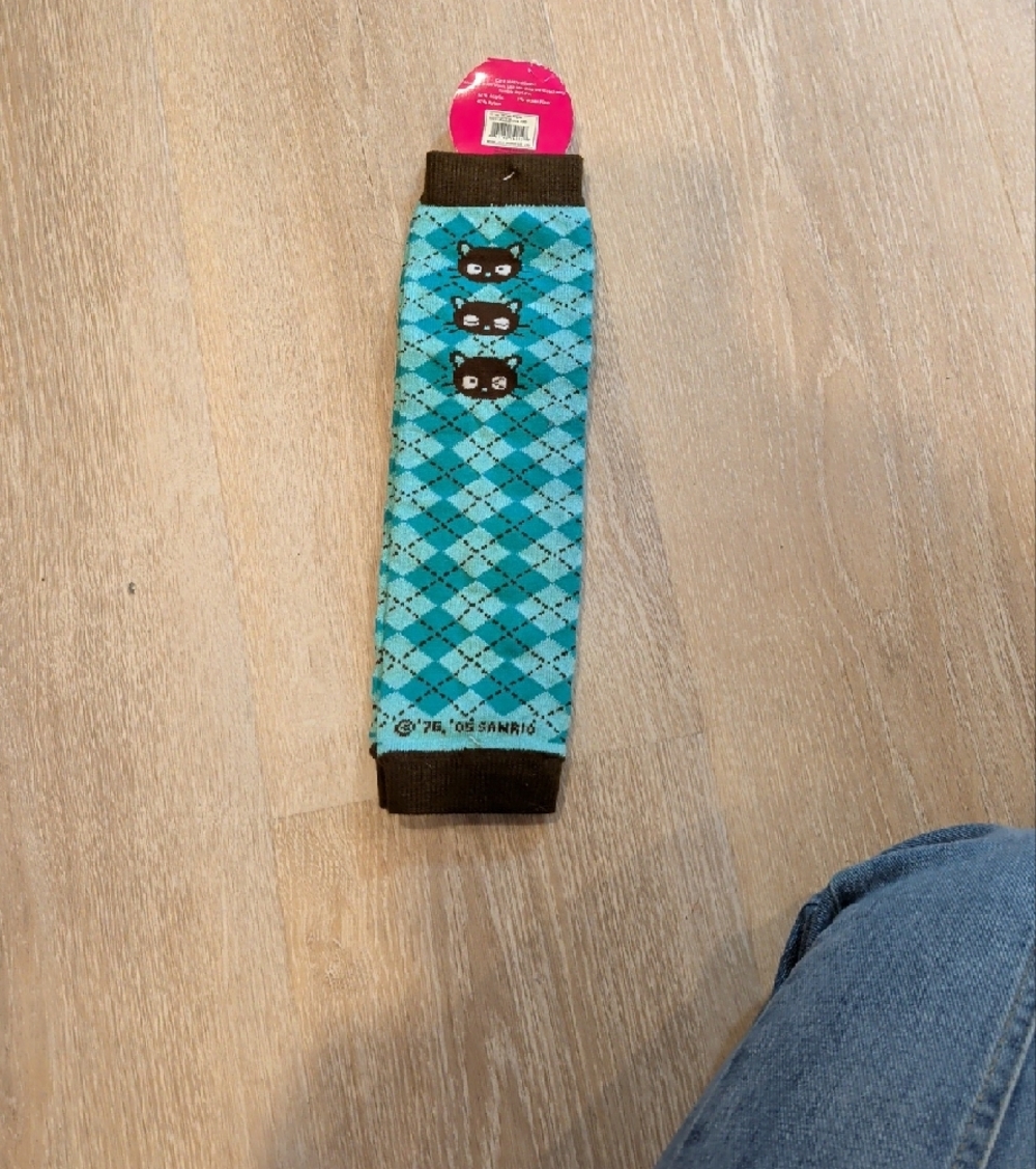 2005 Turquoise Argyle Cat Knee High Leg Warmers Chococat Sanrio - Picture 2 of 5